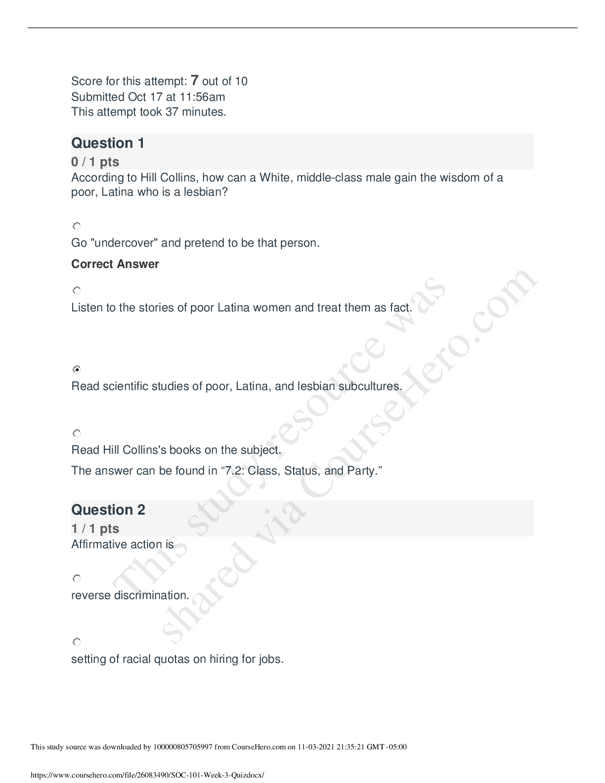 Preview image of SOC 101 Week 3 Quiz document